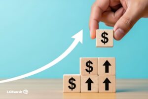 Blocos com cifrão e setas para cima, representando o aumento financeiro. Herança de RPV e Precatório.