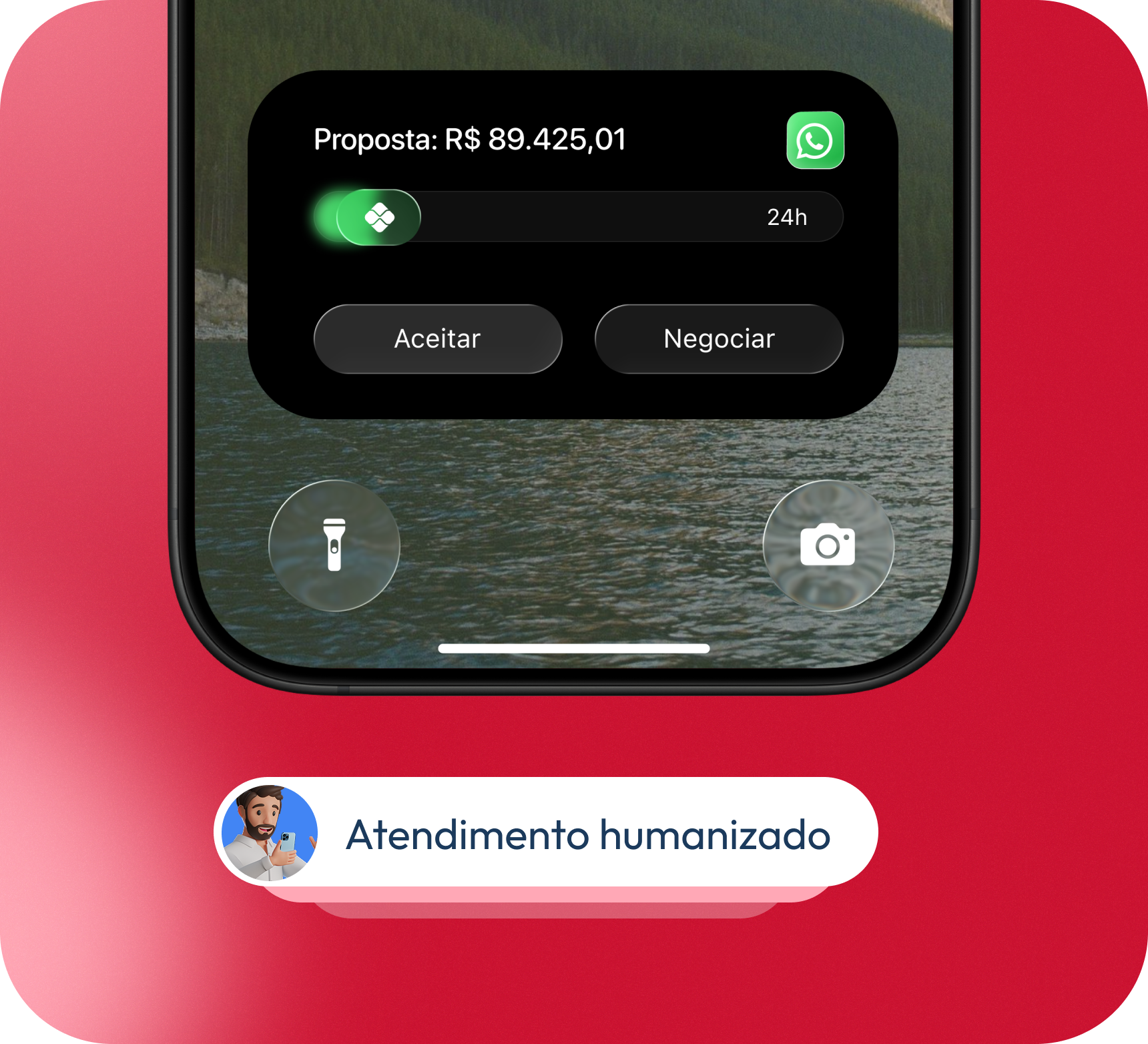 Tela de celular exibindo proposta de R$ 89.425,01 com opções de aceitar ou negociar