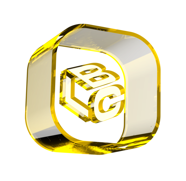 Cubo dourado translúcido com letras ABC em destaque