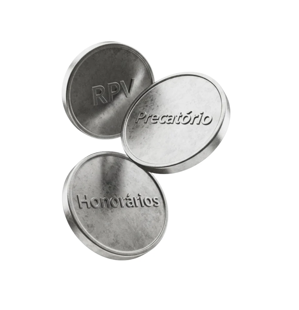 Moedas de precatório, RPV e honorários em metal prateado
